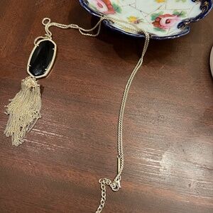 Kendra Scott Rayne Long Pendant Necklace in Black & Gold